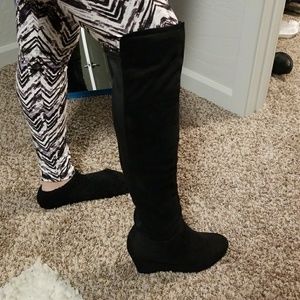 Knee high suede wedges